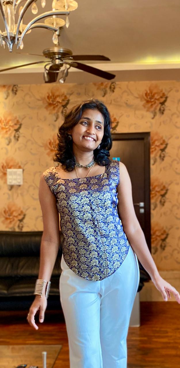 Indigo Bloom Brocade Corset Sleeve less Top.
